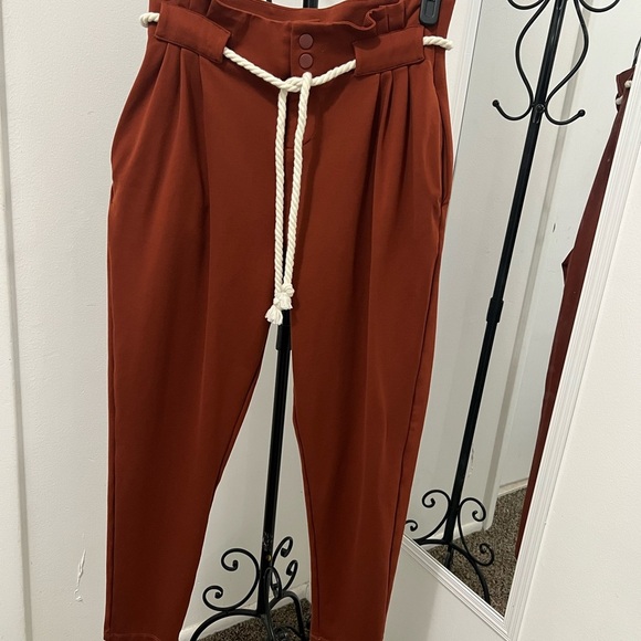 DownEast Women's Rust Paperbag Waist Pants. #013 - Picture 4 of 11